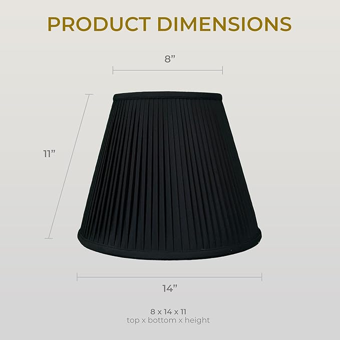Royal Designs Deep Empire Side Pleat Basic Lamp Shade, Black with Gold, 8" x 14" x 11"