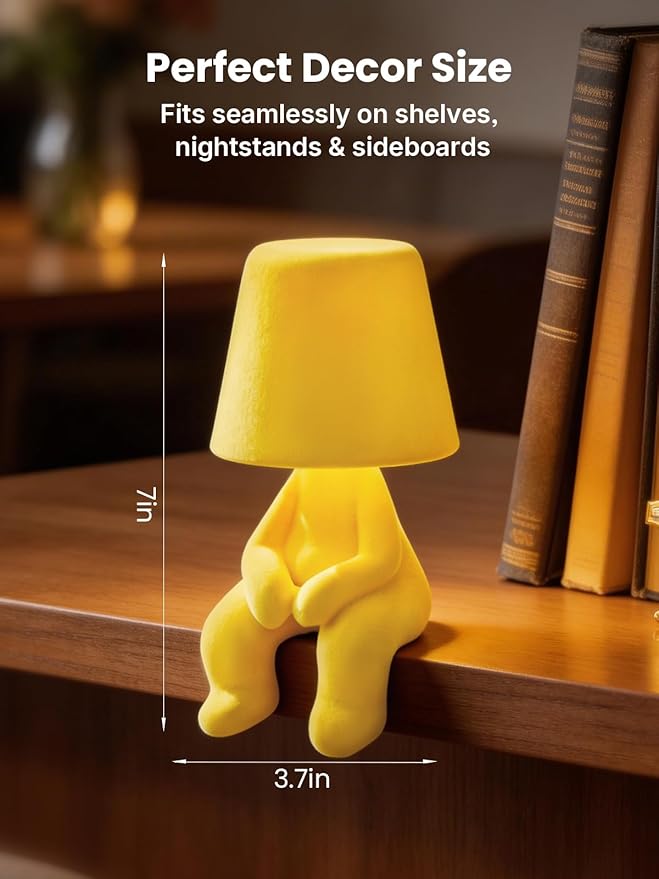 Modern Table Lamp for Youth: Rechargeable Cute Light for Kids Child Teen - Gift for Birthday Christmas Halloween Easter (Yellow)