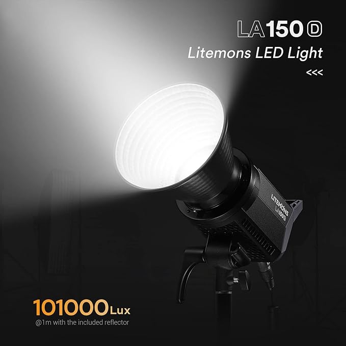 Godox LA150D LED Video Light, 190W 84800LUX@1M Daylight Studio, 5600K Bowens Mount LED Continuous Light, CRI 96+ 8 FX Effect 0-100% Dimming APP Control Photography Light