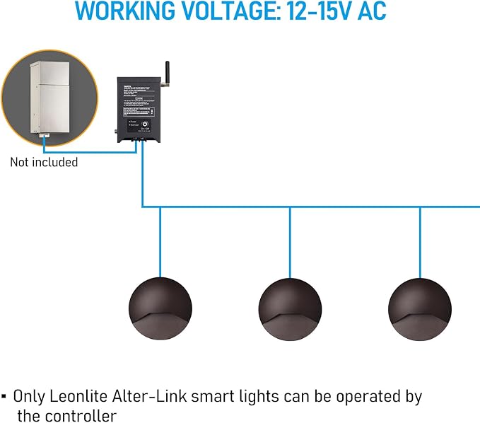 LEONLITE Alter-Link Series RGBCW LED Low Voltage Deck Lights, Bi-Flow Controller Included, 12V-15V AC Smart Low Voltage Landscape Step Lighting, 1800K-5000K Color Changing Fence Light, Pack of 6