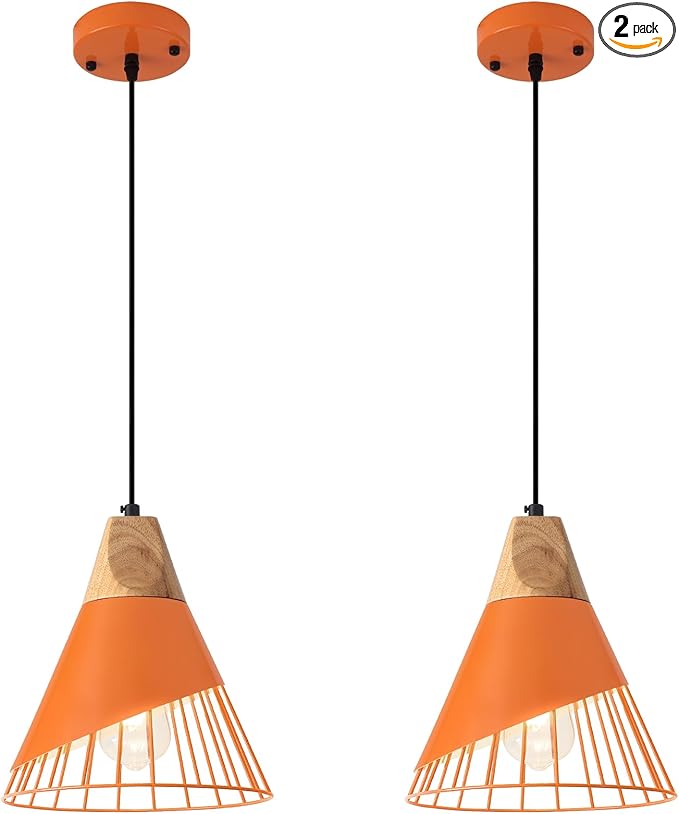 Farmhouse Pendant Light,11.8inches 2 Packs Orange Pendant Light, Kitchen Pendant Lights, Pendant Lights Kitchen Island for Living Room, Bedroom, Dinning Room