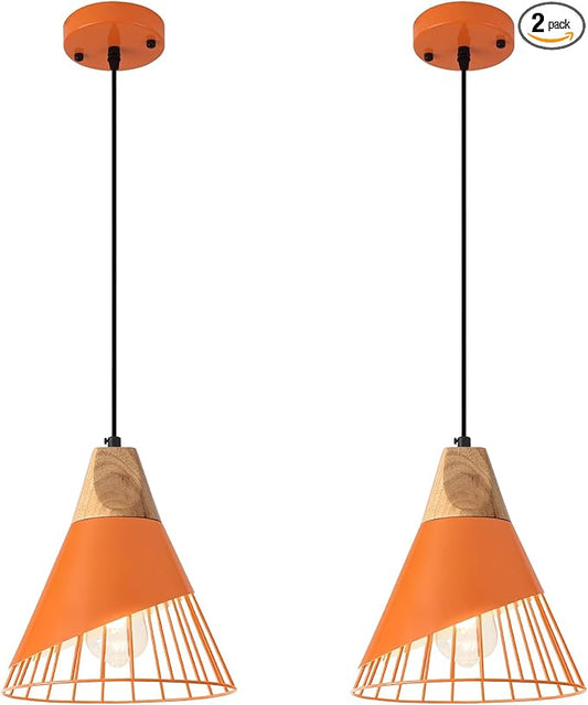 Farmhouse Pendant Light,11.8inches 2 Packs Orange Pendant Light, Kitchen Pendant Lights, Pendant Lights Kitchen Island for Living Room, Bedroom, Dinning Room