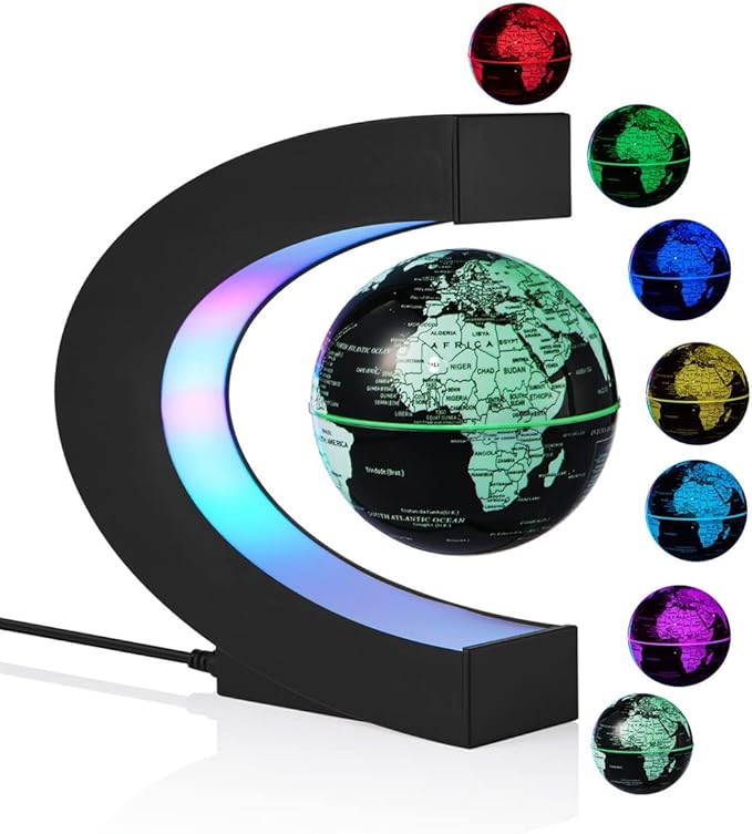 Magnetic Levitation Globe, Multi-Color Changing LED Levitating Globe Magnetic Floating Rotating World Map Globes Decorative Lamp Cool Gifts Night Light for Office Home Desk Decor