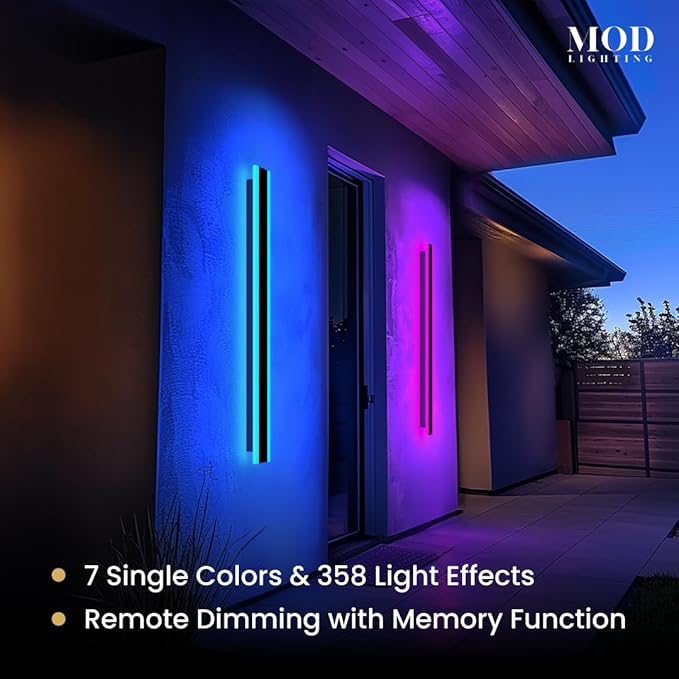 𝗠𝗢𝗗 𝗟𝗜𝗚𝗛𝗧𝗜𝗡𝗚 Haylen RGB | Waterproof Outdoor Wall Lights, Dimmable with Remote, 7 Colors and 358 Light Effects, Long Wall Sconce, Modern Linear Exterior Light Fixture, 1-Pack (RGB | 47")