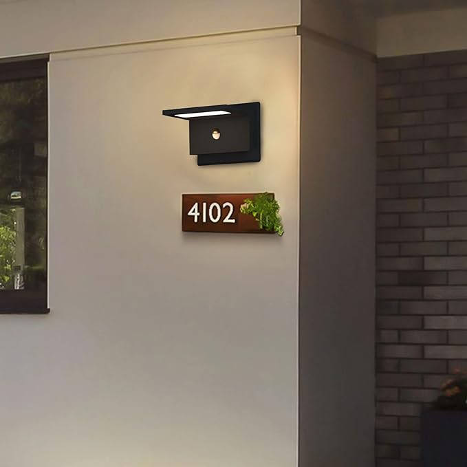 Lustrlach Outdoor Wall Light Black LED Exterior Motion Sensor Light Fixture for House Waterproof Wall Mount Porch Light for Garage Outside Garden 10W 3000K