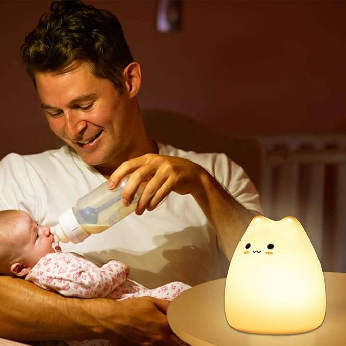 ZKLiLi Night Light for Kids Lamp, 16 Colors Lamp Cute, Dimmable Baby Night Lights for Nursery,Silicone Rechargeable Nightlight for Kids Room, Kawaii Room Decor (LYcat-B)
