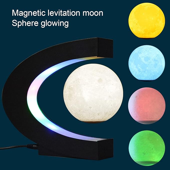 CHICIRIS Floating Moon Night Lights Lamp, Multi-Color Changing Magnetic Levitation Floating Desktop Light, 100‑240V Lamp ABS Floating Moon Night Light for Office Home Desk Decoration