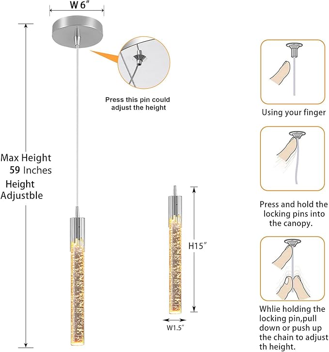 Flashing God 1 Light Mini Chrome Crystal Chandelier Modern LED Pendant Light for Kitchen Island Adjustable Hanging Light Fixture for Dinning Room Bedroom Dimmable 2700K 4500K 6000K