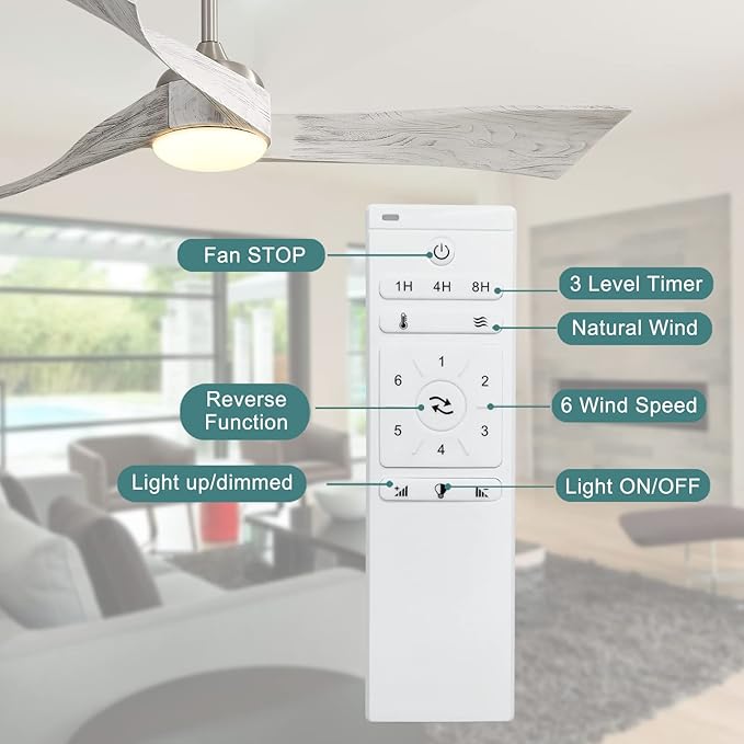 52 inch Ceiling Fans with Lights Remote Control,3 Wood Blades Outdoor Ceiling Fan, Dimmable LED Reversible DC Motor,Silver