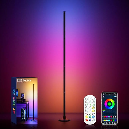 Corner Floor Lamp, 65" RGB Color Changing Mood Light with Remote Control, Dimmable LED Corner Lamp with Music Sync, Modern Floor Lamp for Living Room Gaming Room