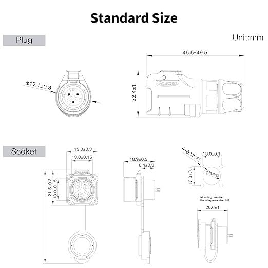 CNLINKO LP-12 3 Pin Connector IP68 Waterproof Circular Electrical Plug for Outdoor Equipment Solar Industrial Machinery DC 12V Flange Mount Metal-Reinforced Kit (3-Pin)