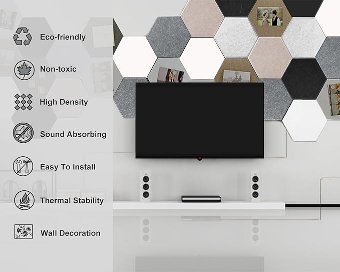 HONORIA 12-Pack Acoustic Panels, Soundproof Wall Panels, Hexagon Self-Adhesive 12"X10"X0.4, High Density Sound Dampening Panels- Silver Grey