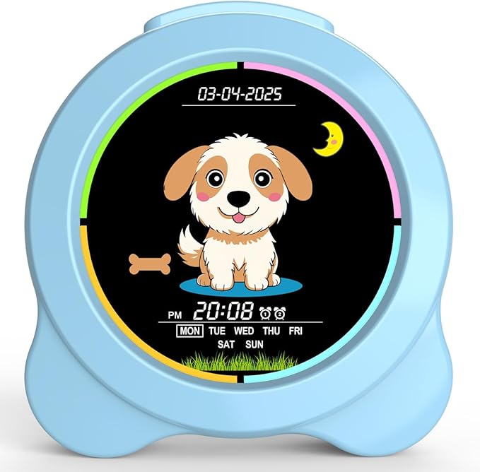 Kids Alarm Clock Sun & Moon& Dog LED Display with Day & Date OK to Wake Clock with Night Light for Kids Children's Sleep Trainer Gift for Boy and Girls