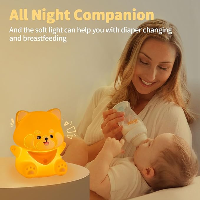 Red Panda Night Light, 50-Hour Battery & Pat Control, Squishy Silicone Lamp for Kids Nursery, USB Rechargeable with Timer, Easter Gifts