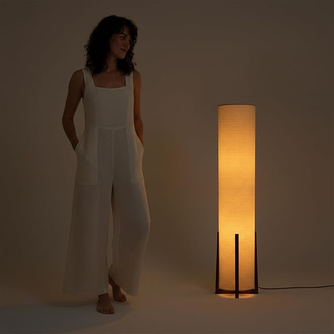 Brightech Parker Paper Lantern Floor lamp, 48 Inch Tall Lamp with Wood Frame, Asian Design for Bedroom, Decorative Tower Shade Lamp for Living Rooms & Offices, Great Living Room Décor