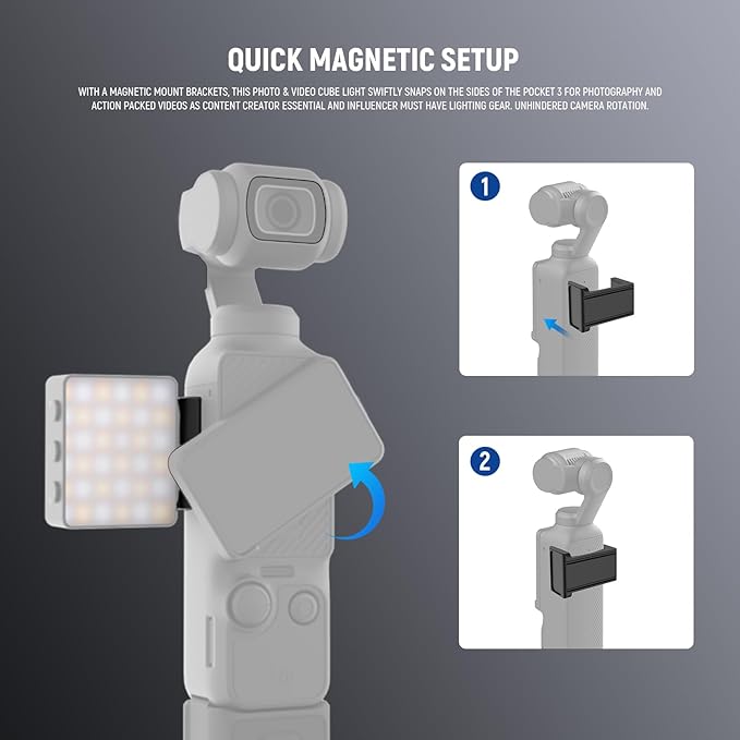 NEEWER Basics Bi Color Magnetic Camera Auxiliary Light Compatible with DJI OSMO Pocket 3, 1.5W Rechargeable Plastic Mini LED Fill Light Attachment for TikTok Vlog Selfie Video Recording, M24