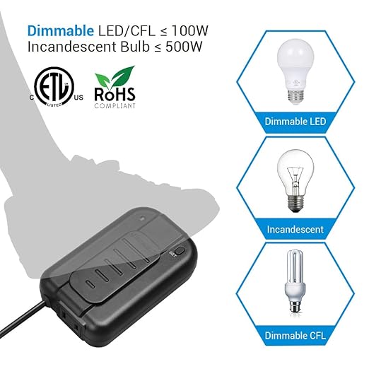 DEWENWILS Plug in Dimmer Switch for Lamp, Push/Foot Dimmer Plug, Table Lamp Dimmer for Dimmable LED/CFL/Incandescent Bulb, Full Range Slide Control, 5 ft Extension Cord, ETL Listed, Black