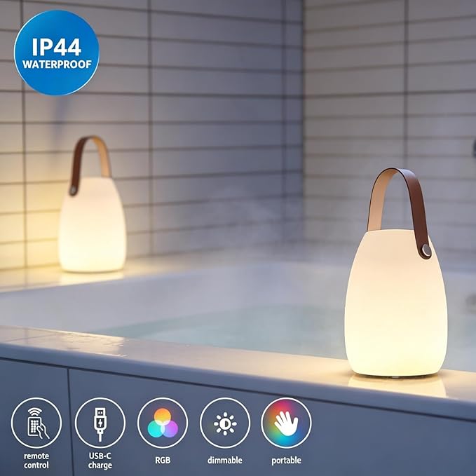 uuffoo 2 Pack Rechargeable Portable Table Lamp, Cordless RGB Lantern with Remote, Decorative LED Night Light, IP44 Waterproof Indoor Outdoor Lamp for Bedroom Patio Garden Wedding Party