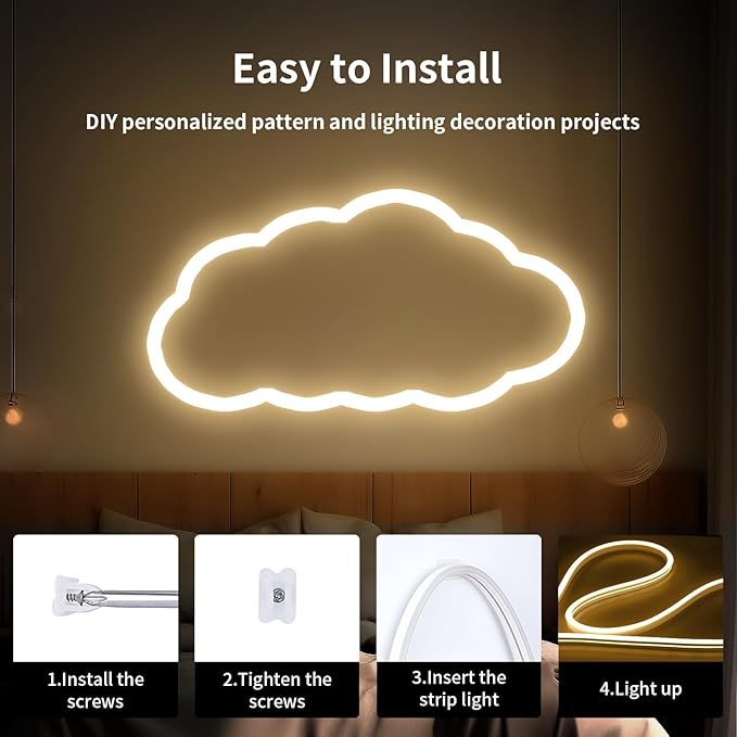 iNextStation 12V Warm White LED Strip Lights 16.4FT, Flexible Silicone Neon Rope Light with Power Adapter, Waterproof, Cuttable, Dimmable & Linkable, LED Lights Strip for Bedroom(with Plug)