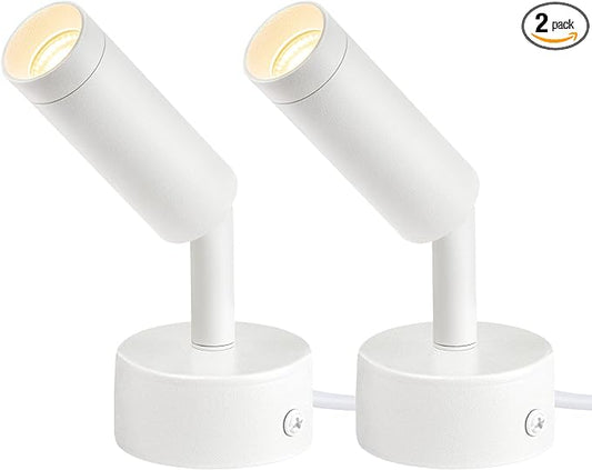 2 Pack Indoor Spot Lights, 120V LED Accent Up Lights, 3W Plant Spotlights, 3000K Floor Spotlights for Plants, Pictures, Desk - Uplights with 5.9 FT Plug Cord and Foot Switch
