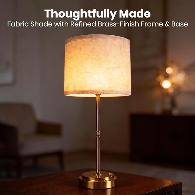 AWOKE Cordless Table Lamp with Fabric Shade, 7500mAh Rechargeable Battery Operated Desk Lamp, Stepless Dimming, Height Adjustable (12.7"-17.7") Nightstand Light for Bedroom & Living Room