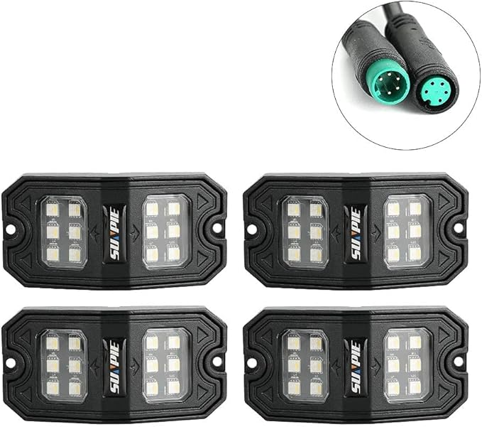 SUNPIE 4 Pods Upgraded 210 Degrees Wide Angle RGBW Rock Lights APP/Voice Mode Music Mode Automatic Control Neon Light Kit Wheel Well Lights for Off Road Truck SUV ATV UTV Boats