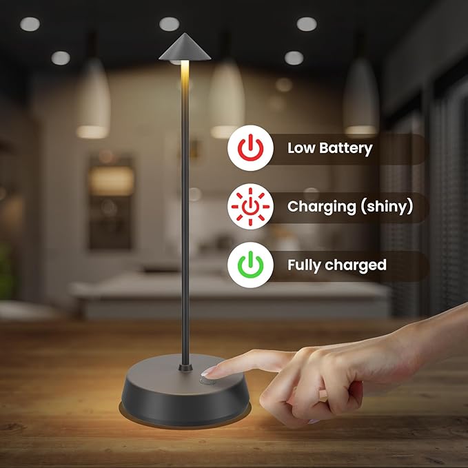Cordless Table Lamps Rechargeable, 6000mAh LED Battery Operated Desk Lamp, Portable Outdoor Waterproof Touch Stepless Dimmable Wireless Table Light for Dining Restaurant Home Patio (Grey-1PC)