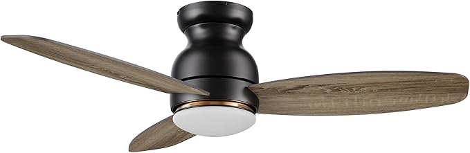 CEME 48 Inches Black Ceiling Fan with Light Flush Mount, DC 10 Speeds Silent Ceiling Fan with Remote, 3 Dual Finish Blades, 3 Light Colors Dimmable LED for Living Room, Bedroom