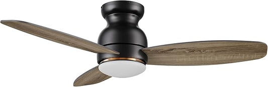 CEME 48 Inches Black Ceiling Fan with Light Flush Mount, DC 10 Speeds Silent Ceiling Fan with Remote, 3 Dual Finish Blades, 3 Light Colors Dimmable LED for Living Room, Bedroom