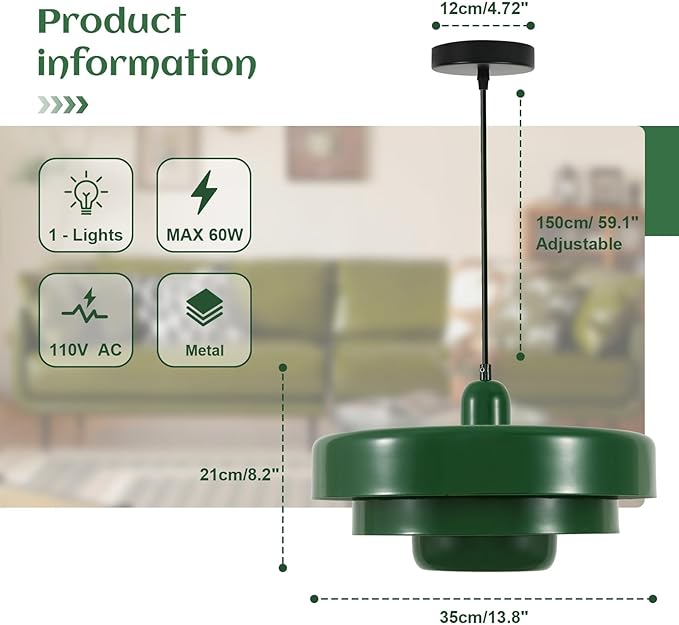 Set of 2 Green Pendant Lights, Small 3-Layer Metal Shade Chandeliers, Modern Farmhouse Island Lights for Kitchen Over Sink, Foyer, and Dining Room