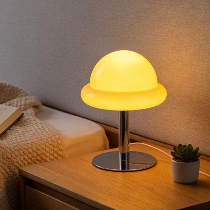 Orange Mushroom Lamp,Mid Century Modern Table Lamp,Warm Lamp for Bedroom,Mushroom Decor for Living Room Nightstands