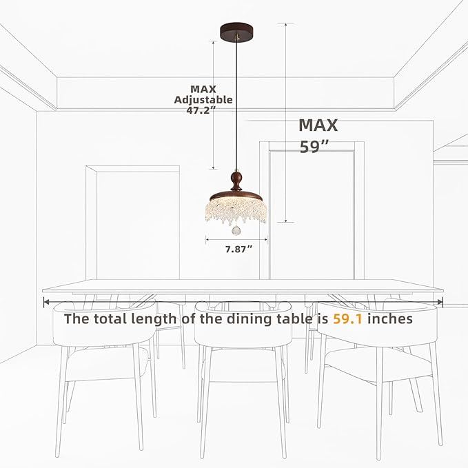 Farmhouse Wood Pendant Light,LED Hanging Pendant Light with Walnut Finish,Warm 3000K Wood Chandelier for Kitchen Island,Dining Room,Entryway（1 Pack）
