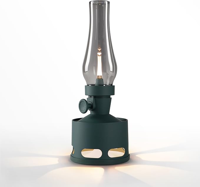 Tubicen Cordless Rechargeable Table Lamp, Vintage Battery Operated Oil Lamp Lantern, Smart Blow/Tilt Off, 10-Level Rotary Touch Dimmable Flameless Kerosene Desk Night Light for Home Bedroom Decor