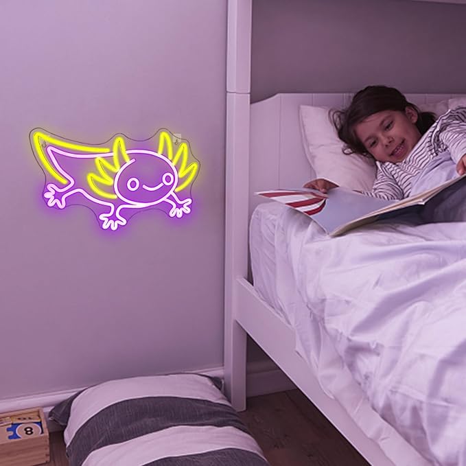 LUCUNSTAR Axolotl Neon Sign Anime Neon Signs for Wall Decor Man Cave Axolotl Decor for Men Neon Light for Wall Anime Kawaii Led Decor USB Powered Led Animal Signs for Home Wall Decor Boys Room