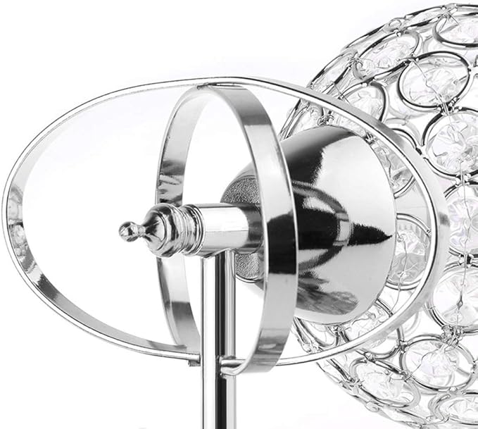 Round Modern Crystal Wall Light Chrome Finish Bedroom Wall Sconce Lighting Fixture with Plug and Cord Switch, E26 Socket