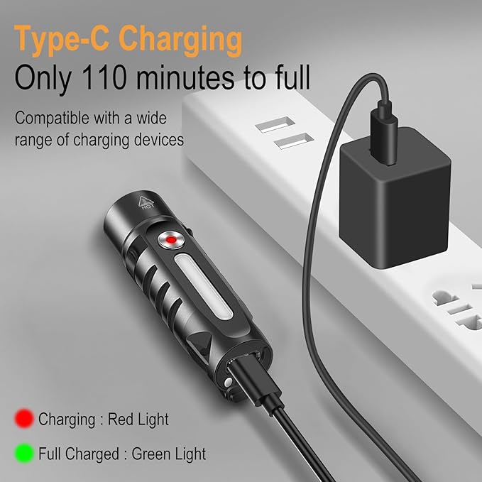 BORUIT RJ28 Mini EDC Keychain Flashlight,Rechargeable 410 Lumens LED Keyring Light with Clip,Magnetic Tail,21 Modes,USB-C Charging,IP66 Waterproof Flash Light for Everyday Carry & Emergency