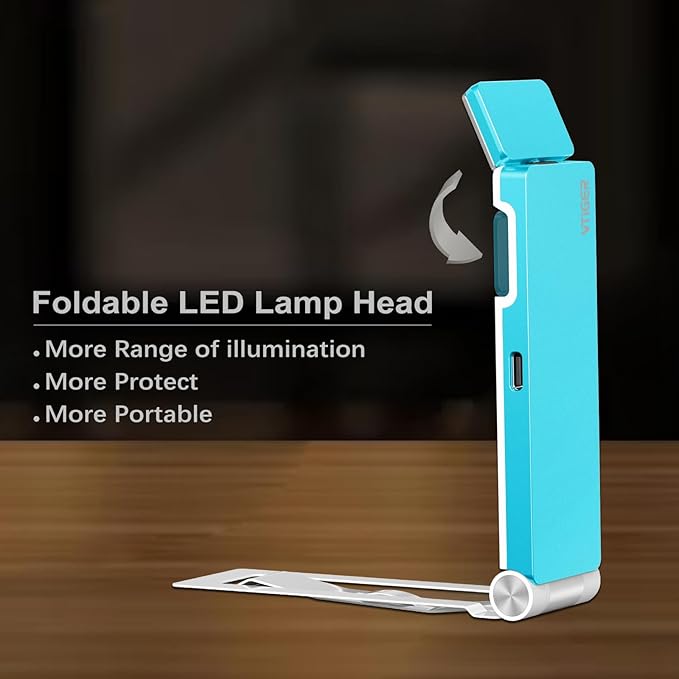 VTIGER Reading Light, USB Rechargeable Book Light for Reading in Bed,Foldable Clip-on LED Booklight, 3 Amber Colors & 4 Brightness Dimmable,Long Lasting Portable Bookmark Lamp for Book Lovers, Kids