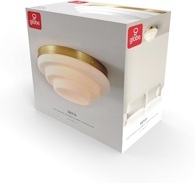 GLOBE Electric 66000081 2-Light Flush Mount Ceiling Light, Matte Brass Finish, Tiered White Milk Glass Shade, E12 Base, Dimmable