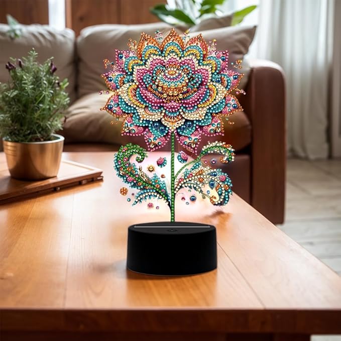 Gorgeous Flowers Diamond Art Painting Night Light,Diamond Art Painting Kits Desktop Touch Lamp Ornaments for Tabletop Decor Diamond Art Accessories for Adult Beginner Bedrooms Living Room