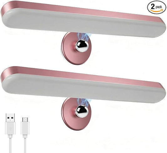 2 Pack Wireless Vanity Lights for Mirror, Rechargeable Battery Operated Makeup Light, Adjustable Light Bar, Magnetic Stick on LED Lighting Bathroom Decor Accessories, Pink