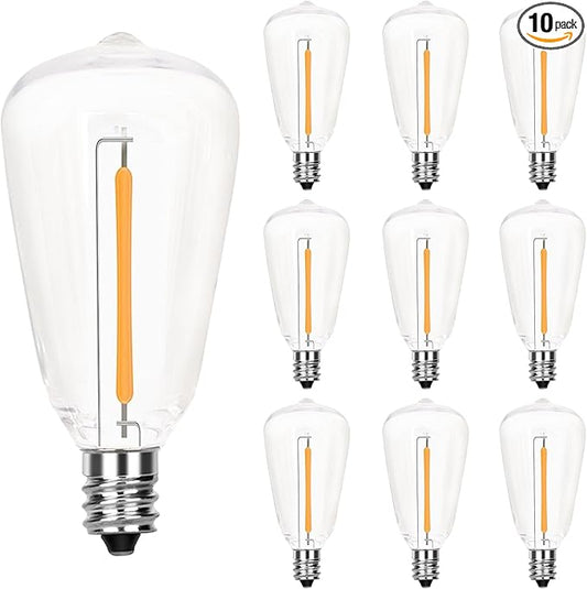 Edison LED Light Bulbs,10 Pack ST38 Clear Replacement Bulbs Fits C7 E12 Screw Base Light,Vintage 0.6W Dimmable Waterproof Bulbs for Indoor Outdoor Patio String Lights