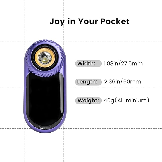 LOOPDOT EDC Flashlight – Rechargeable Small and Powerful LED Flashlight with RGB Pixel Display, Interactive Games, Adjustable Brightness – Cool Gadget Gift for Kids & Adults (Purple)