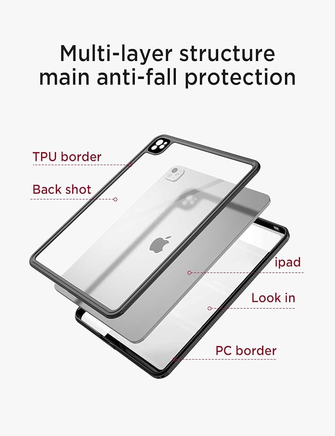 Miimall Waterproof Case for iPad Pro 13 inch 2024 M4, IP68 Waterproof Clear 360 Full-Body Ultra-Thin, Built-in Screen Protector, Shockproof Dust/Snow Proof Waterproof for iPad Pro 13 inch, Black
