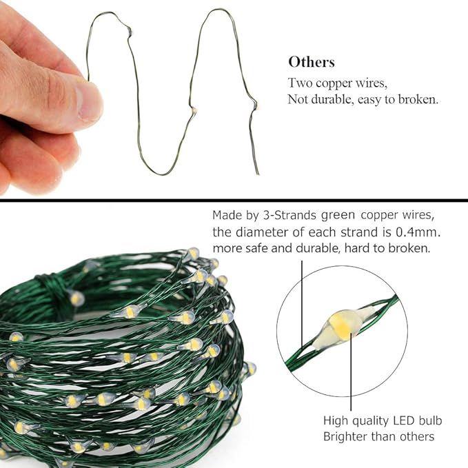 ER CHEN Battery Operated String Lights, 33ft/10m 100 LED Dimmable Fairy Lights with Remote/Timer, Waterproof Green Copper Wire Christmas Lights for Bedroom, Patio, Wedding, Party (Cool White)