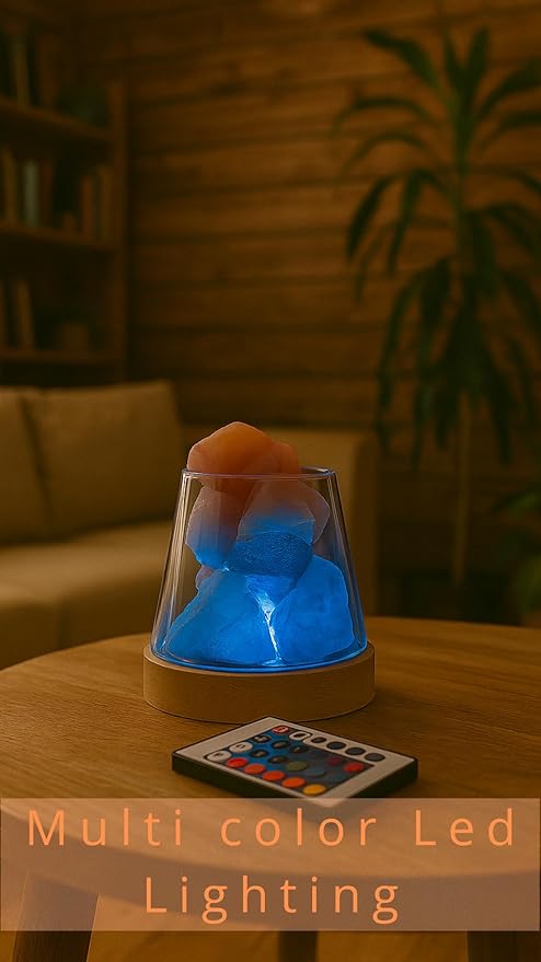 Mystic Romance Himalayan Salt Lamp Rechargeable, Pink Himalayan Salt Crystal Lamp in Glass, Color Changing Cordless Table Lamp with Remote for Bedroom, Bedside, Desk & Home Decor