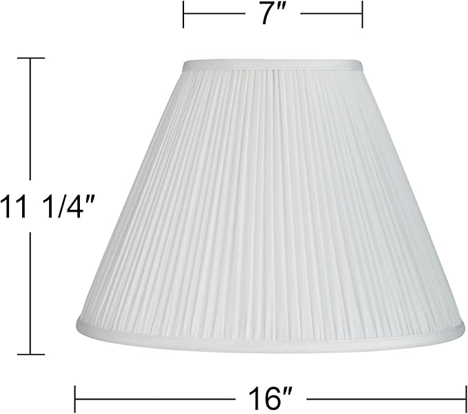 White Mushroom Pleated Large Empire Lamp Shade 7" Top x 16" Bottom x 12" Slant x 11.25" High (Spider) Replacement with Harp and Finial - Springcrest