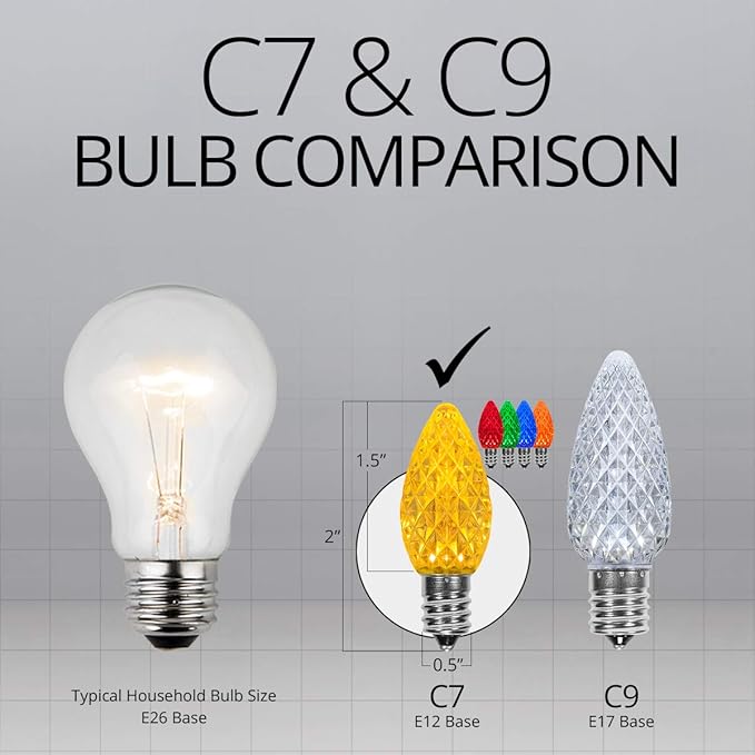 Wintergreen Lighting C7 OptiCore Commercial Multicolor Christmas Lights - LED Christmas String Lights, Outdoor Christmas Holiday Lights; Green Wire (25 Lights, 25 ft)