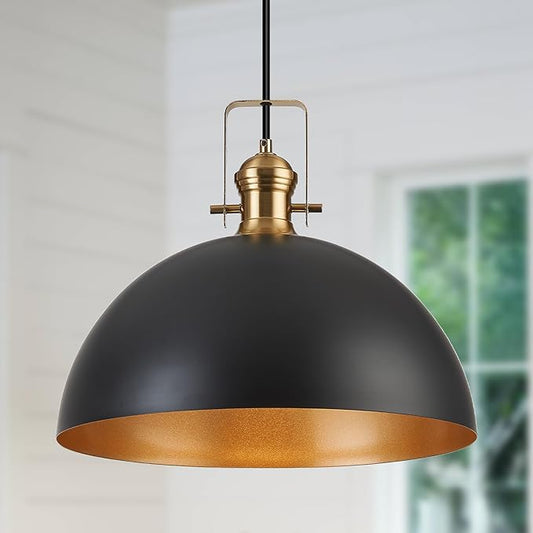 18 Inch Large Pendant Lights for Kitchen Island Matte Blacks Farmhouse Pendant Light fixtures Adjustable Height Dome Hanging Light for Dinning Room Bedroom Hallway,1 Pack