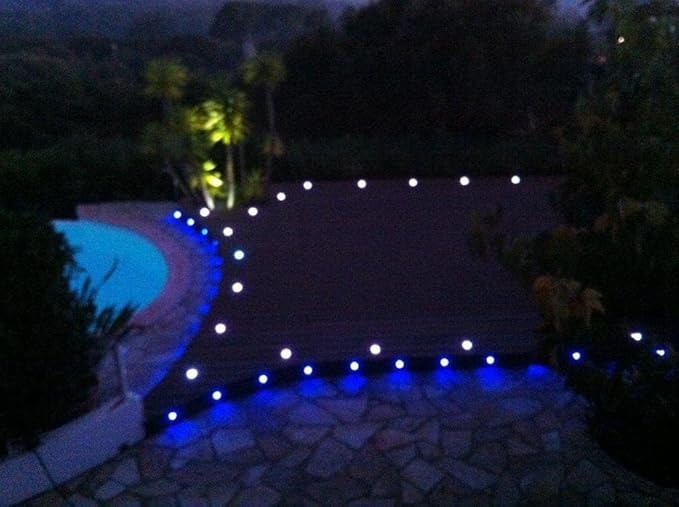 Led Deck Lights Blue Outdoor Waterproof Low Voltage Stainless Steel 1W Outdoor Yard Garden Decoration Lamps Landscape Pathway Patio Step Stairs LED In-ground Lights(Silver Border,1 Pack