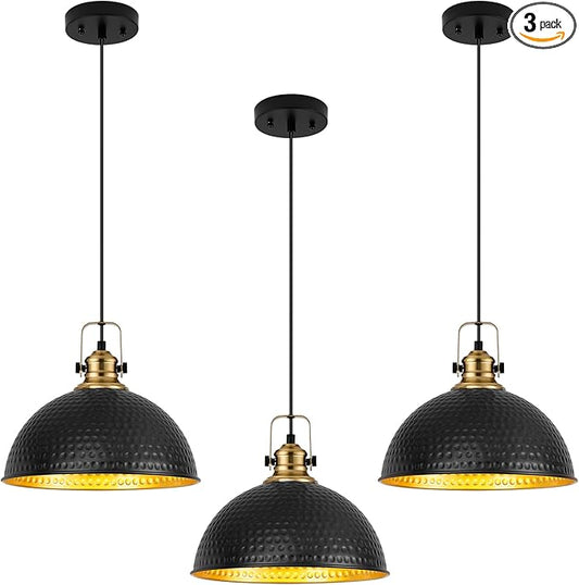Black Pendant Lights Kitchen Island Industrial Pendant Light Fixtures Dome Kitchen Island Lights Modern Pendant Lighting for Bar Farmhouse Dining Room Bedroom Hallway（3 Packs）
